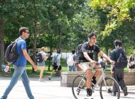 Students walking on Skiles Walkway. 