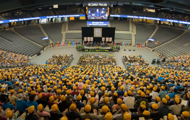 overhead shot of a group of students