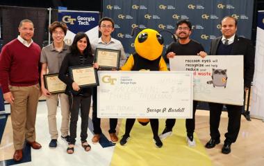 Members of the Capstone Expo winning “Raccoon Eyes” team (left to right): Lazuardi Rinaldi, Bruce Tan, Nathan Koh, Ivan Zou, Abhipsa Ujwal, and Phuc Truong